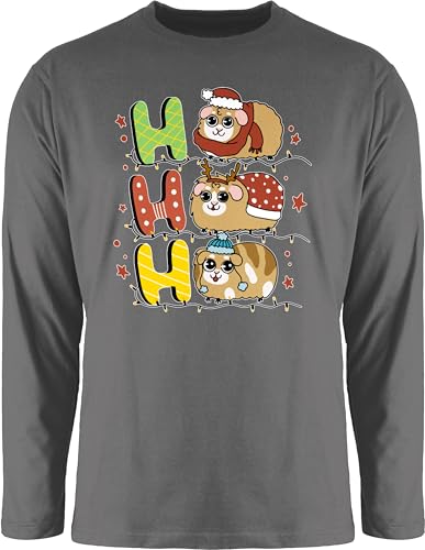 Langarmshirt Herren Langarm Shirt - Weihnachten Geschenke Christmas Bekleidung - Ho ho ho - Meerschweinchen - L - Dunkelgrau - Shirts weihnachtsoutfit weihnachtsmotiv hoho Tshirt weihnachtsoberteil von Shirtracer