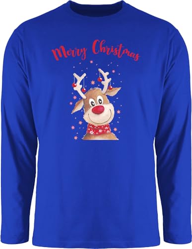 Langarmshirt Herren Langarm Shirt - Weihnachten - Merry Christmas Rentier I Elch - L - Royalblau - t-Shirts weihnachtsoutfit weihnachtsmotiv Familie Tshirt weihnachtsoberteil weihnacht Rentiere von Shirtracer