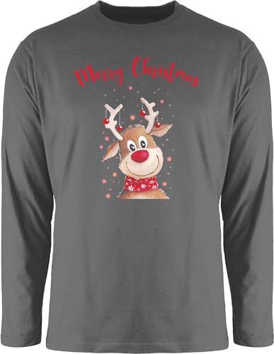 Langarmshirt Herren Langarm Shirt - Weihnachten Geschenke Bekleidung - Merry Christmas Rentier - M - Dunkelgrau - weihnachtliches Outfit weihnqchts t x-.Mas Oberteil weinachst Weihnachts Sweatshirt von Shirtracer