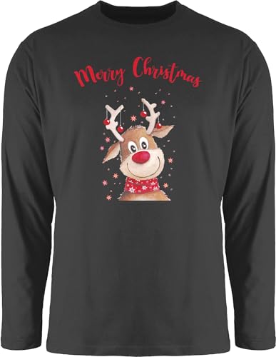 Langarmshirt Herren Langarm Shirt - Weihnachten Geschenke Bekleidung - Merry Christmas Rentier - 3XL - Schwarz - weihnachtsshirt weinacht Weihnachts Tshirt x-Mas v Ausschnitt weihnachtskleinigkeit t von Shirtracer