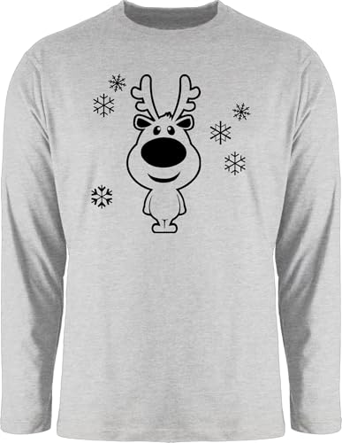 Langarmshirt Herren Langarm Shirt - Weihnachten Geschenke Christmas Bekleidung - Rentier Schneeflocken schwarz - XXL - Grau meliert - weihnachtsoutfit weihnachtsmotiv Schneeflocke Tshirt von Shirtracer
