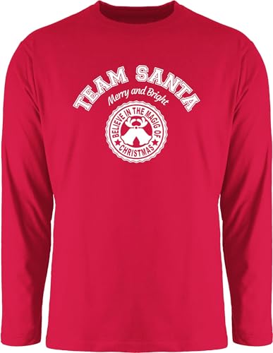 Langarmshirt Herren Langarm Shirt - Weihnachten Geschenke Christmas Bekleidung - Team Santa - Merry and Bright - weiß - L - Rot - t weihnachtliches Oberteil weihnqchts Weihnachts Sweatshirt x-.Mas von Shirtracer