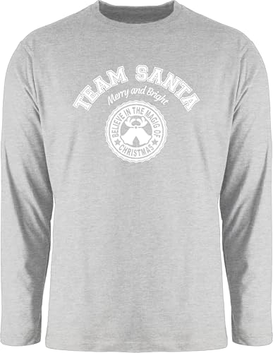 Langarmshirt Herren Langarm Shirt - Weihnachten Geschenke Christmas Bekleidung - Team Santa - Merry and Bright - weiß - XL - Grau meliert - weihnachtsoutfit weihnachtsmotiv Tshirt von Shirtracer