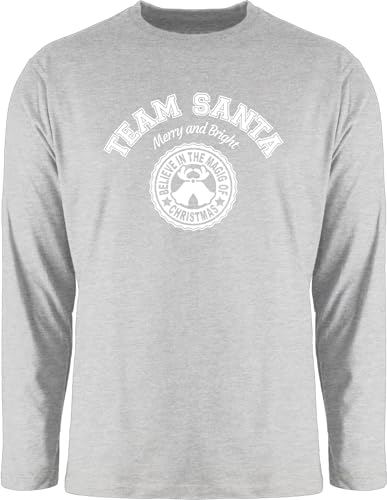 Langarmshirt Herren Langarm Shirt - Weihnachten Geschenke Christmas Bekleidung - Team Santa - Merry and Bright - weiß - XXL - Grau meliert - weihnachtsoutfit weihnachtsmotiv Tshirt von Shirtracer