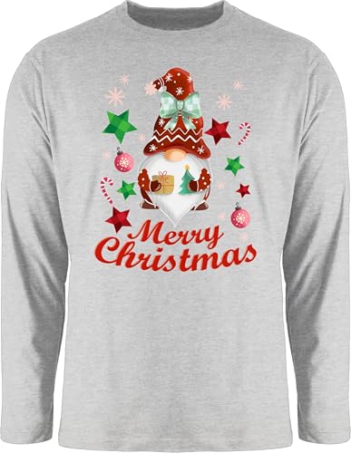 Langarmshirt Herren Langarm Shirt - Weihnachten Geschenke Bekleidung - Weihnachtlicher Wichtel I Weihnachtsmotiv I Merry Christmas Wichtelmotiv - XL - Grau meliert - Schlafshirt für männer von Shirtracer