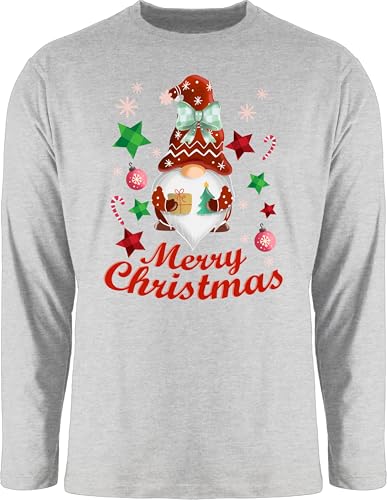 Langarmshirt Herren Langarm Shirt - Weihnachten Geschenke Bekleidung - Weihnachtlicher Wichtel I Weihnachtsmotiv I Merry Christmas Wichtelmotiv - XXL - Grau meliert - Schlafshirt für männer von Shirtracer