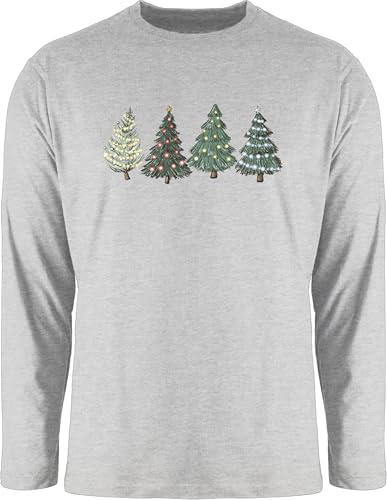 Langarmshirt Herren Langarm Shirt - Weihnachten Geschenke Christmas Bekleidung - Weihnachtsbäume - XXL - Grau meliert - weihnachtsshirt Lange arm weihnachtsoutfit weihnachtsmotiv Weihnachtsbaum von Shirtracer