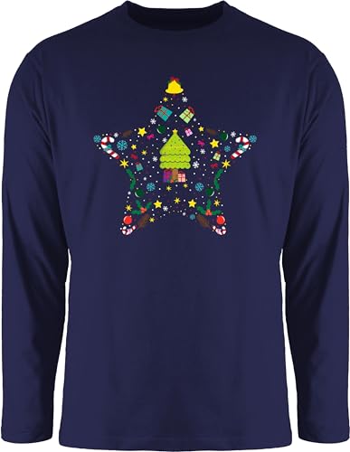 Langarmshirt Herren Langarm Shirt - Geschenke Christmas Bekleidung - Weihnachtsstern I Weihnachtsmotiv I Weihnachten - M - Navy Blau - festlich weihnachtsoutfit weihnacht Stern Tshirt von Shirtracer
