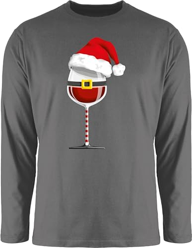 Langarmshirt Herren Langarm Shirt - Weihnachten Geschenke Christmas Bekleidung - Weinachtsglas - M - Dunkelgrau - Weihnachts weihnachtsoutfit weihnachtsmotiv Pailletten Tshirt t-Shirt von Shirtracer
