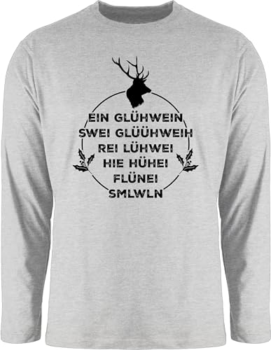 Langarmshirt Herren Langarm Shirt - Weihnachten - EIN Glühwein swei Glühwein - XXL - Grau meliert - t Christmas Tshirt Weihnachts Longsleeve x-Mas Outfit weihnacht Sweatshirt Geschenke von Shirtracer