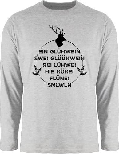 Langarmshirt Herren Langarm Shirt - Weihnachten - EIN Glühwein swei Glühwein I Weihnachtsmotiv I Glühwein Liebhaber - XXL - Grau meliert - Weihnachts Tshirt weihnachtsoberteil Christmas von Shirtracer