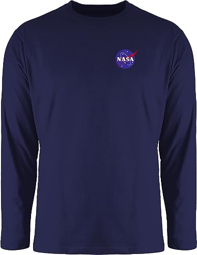 Langarmshirt Herren Langarm Shirt - Weltall - NASA Logo Space X Merchandise Weltraum - L - Navy Blau - Long Sleeve Tshirt t-Shirt Men's Men Long-Sleeve for Baumwolle von Shirtracer