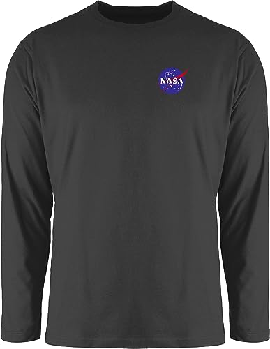 Langarmshirt Herren Langarm Shirt - Weltall - NASA Logo Space X Merchandise Weltraum - M - Schwarz - Long Sleeve Tshirt t-Shirt Men's Men Long-Sleeve for Baumwolle von Shirtracer