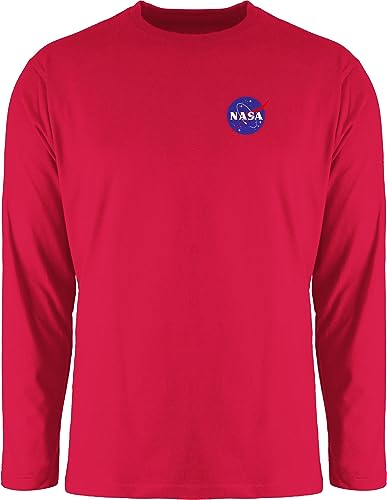 Langarmshirt Herren Langarm Shirt - Weltall - NASA Logo Space X Merchandise Weltraum - XL - Rot - Long Sleeve Tshirt t-Shirt Men's Men Long-Sleeve for Baumwolle von Shirtracer
