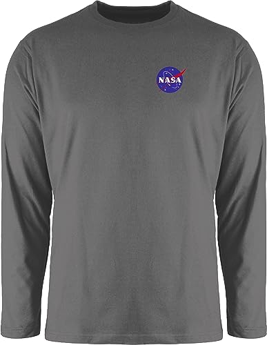 Langarmshirt Herren Langarm Shirt - Weltall - NASA Logo Space X Merchandise Weltraum - 3XL - Dunkelgrau - Long Sleeve Tshirt t-Shirt Men's Men Long-Sleeve for Baumwolle von Shirtracer