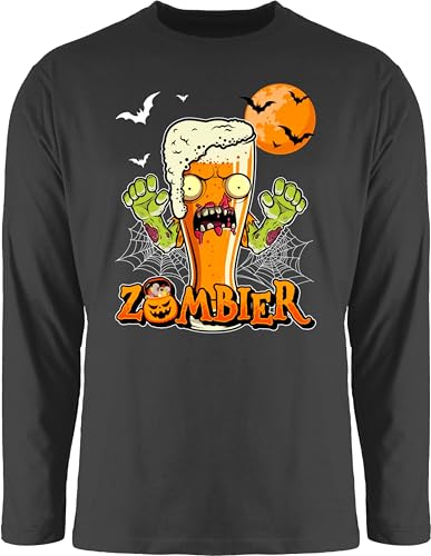 Langarmshirt Herren Langarm Shirt - Zombier Bier Zombie Halloween Lustige Geschenke Hopfen - L - Schwarz - t t-Shirt lustig Haloween Outfits Longsleeve halowen Shirts Helloween Oberteil hellowee von Shirtracer