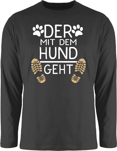 Langarmshirt Herren Langarm Shirt - für - Der mit dem Hund geht - Geschenk Hundebesitzer Hundeliebhaber - XXL - Schwarz - t Spruch hundefan gassi Tshirt t-Shirts Hundefans Dog Walker Shirts von Shirtracer