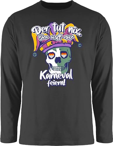 Langarmshirt Herren Langarm Shirt - & Fasching - Der TUT nix der Will nur Karneval feiern Totenkopf I - S - Schwarz - t Faschings Oberteile Karnevals Skelett Kopf Oberteil faschingsshirt fassenacht von Shirtracer