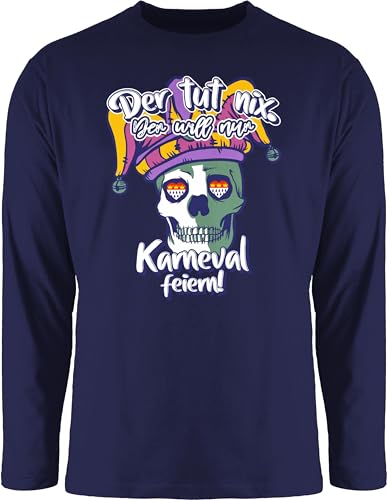 Langarmshirt Herren Langarm Shirt - & Fasching - Der TUT nix der Will nur Karneval feiern Totenkopf I - XXL - Navy Blau - t Faschings Oberteile Karnevals Skelett Kopf Oberteil faschingsshirt von Shirtracer