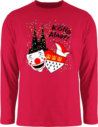 Langarmshirt Herren Langarm Shirt - & Fasching - Kölle Alaaf Kostüm Köln Karneval Wappen I Jeck Rut Wiees I Narren I Kölsche Jecken - M - Rot - kölner Dom Clown Faschings Oberteile Karnevals von Shirtracer