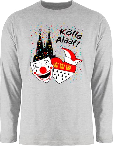 Langarmshirt Herren Langarm Shirt - & Fasching - Kölle Alaaf Kostüm Köln Karneval Wappen I Jeck Rut Wiees I Narren I Kölsche Jecken - XXL - Grau meliert - kölner Dom Clown Faschings Oberteile von Shirtracer