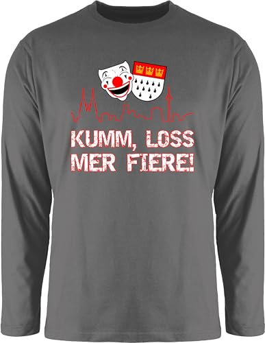 Langarmshirt Herren Langarm Shirt - & Fasching - Kumm Loss mer fiere Kölle Alaaf I Köln Wappen Karneval I Karnevalskostüm Clown - 3XL - Dunkelgrau - kölner Langarm-t-Shirt mit Clown-Print von Shirtracer