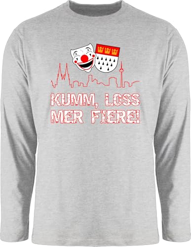Langarmshirt Herren Langarm Shirt - & Fasching - Kumm Loss mer fiere Kölle Alaaf I Köln Wappen Karneval I Karnevalskostüm Clown - L - Grau meliert - kölner Langarm-t-Shirt mit Clown-Print von Shirtracer