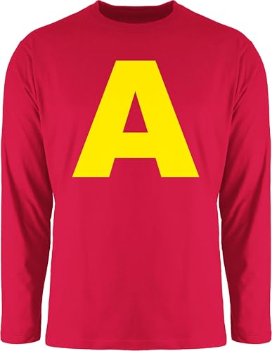 Langarmshirt Herren Langarm Shirt - & - Kostüm Buchstabe A Streifenhörnchen Chipmunk Alvin I Passend für Karneval I Gruppenkostüm Fasching - 3XL - Rot - Faschings Oberteile Karnevals Chipmunks von Shirtracer