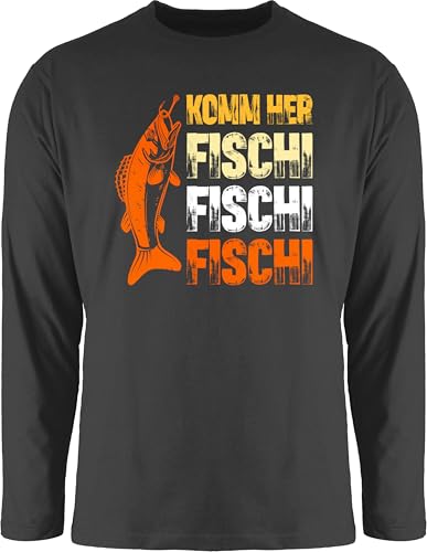 Langarmshirt Herren Langarm Shirt - & Zubehör - Komm her Fischi I Angeln Geschenk für Angler Männer I Fischen Geschenk Vatertag I Anglergeschenk - 3XL - Schwarz von Shirtracer