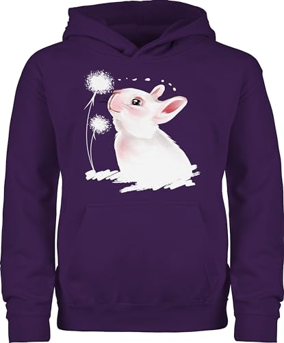 Kinder Hoodie Jungen Mädchen - Ostergeschenke Ostern - Hase mit Pusteblume - 104 (3/4 Jahre) - Lila - pullover junge für hasenmotiv ostern. hasen ohren pulover ostermotiv osterhasen hoodies von Shirtracer