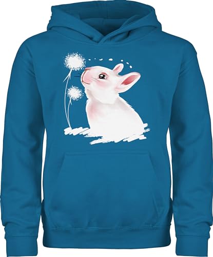 Kinder Hoodie Jungen Mädchen - Hase mit Pusteblume I Kaninchen I Osterhase I Oster Hase I Häschen - 152 (12/13 Jahre) - Himmelblau - hasenpulli osterhasen hasen reitpullover kleinigkeit hasenmotiv von Shirtracer