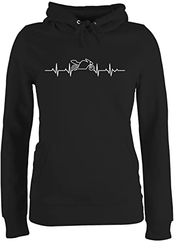 Pullover Damen Hoodie Frauen - Biker - Herzschlag Motorrad - Motorbike - XL - Schwarz - motorräder Herz Fun-Kapuzenpullover Geschenk Motorrad- lustige hoddis motorad mit Kapuzenpullover motorradfan von Shirtracer