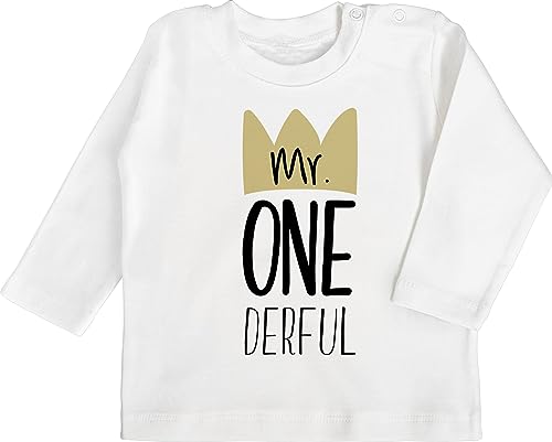 Shirtracer Baby Langarmshirt - 1. Geburtstag - Mr One Derful - 12/18 Monate - Weiß - 1 Jahr mr. onderful Langarmshirts Geschenk einjähriger Junge Outfit 1st Birthday Mister Onederful von Shirtracer