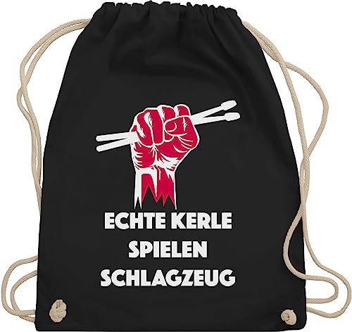 Turnbeutel Rucksack - Musik Instrument Zubehör - Echte Kerle spielen Schlagzeug - Unisize - Schwarz - geschenk schlagzeuger instrumente sprüche drummer juterucksack geschenke spruch beutel spruche von Shirtracer