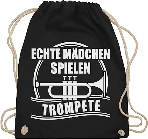 Turnbeutel Rucksack - Musik Instrument Zubehör - Echte Mädchen spielen Trompete - Unisize - Schwarz - instrumente für musiker trumpet beutel musikinstrumente baumwollrucksack turnsackerl von Shirtracer