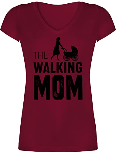 T-Shirt Damen V Ausschnitt - Mama - The Walking Mom - Mütter Kinderwagen Geschenk Geburt Lustig - M - Bordeauxrot - Shirt Mum muttertagsgeschenk Muttertag Mutter Tshirt Mutter-t-Shirt von Shirtracer