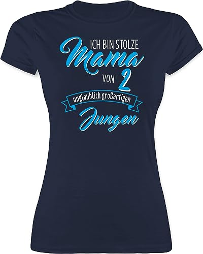 Shirt Damen - Ich Bin stolze Mama von 2 unglaublich großartigen Jungen - L - Navy Blau - Muttertag Tshirt muttertagsgeschenk Frauen Mommy t-Shirt Geschenk t schöne Geschenke für Tag 2024 Kindern von Shirtracer