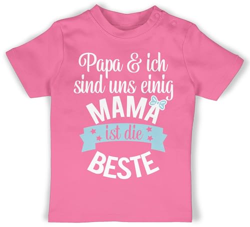 Baby T-Shirt Mädchen Jungen - Mama ist die Beste I - 3/6 Monate - Pink - Tshirt zum 1. Muttertag muddi Best mom Shirt Geschenk für mütter nach Geburt Mamas Babykleidung muttertagsgeschenk 1 von Shirtracer