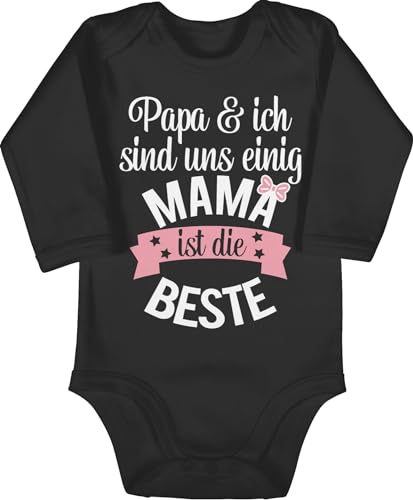 Baby Body langarm Mädchen Junge - Mama ist die beste I Weltbeste Mutti - 3/6 Monate - Schwarz - fuer mutter tollste langarmbody mother's day du bist bodie mama's muttertagsgeschenk bodies von Shirtracer