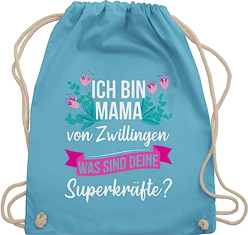 Turnbeutel Rucksack - Taschen - Ich bin Mama von Zwillingen was sind deine Superkräfte - Unisize - Hellblau - muddi zwillinge juterucksäcke geschenk für zwillingseltern muttertags geburt beutel von Shirtracer