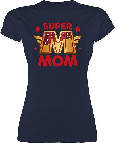 Shirt Damen - Super Mom I Supermom Heldin Mama - L - Navy Blau - Mami 2024 supermama Tshirt t-Shirt muttertagsgeschenke Mum tischert Supermom+t-Shirt mütter Geschenke ist EIN superheld von Shirtracer