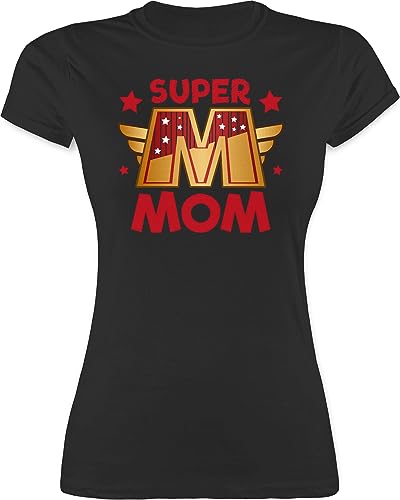 Shirt Damen - Super Mom I Supermom Heldin Mama - M - Schwarz - Mami 2024 Tshirt Frauen Geschenk Fuer Mutter Oberteil zum Muttertag Woman t-Shirt mutterzagsgeschenke Shirts muttertasgsgeschenke t von Shirtracer