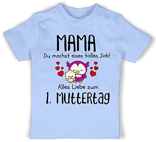 Baby T-Shirt Mädchen Jungen - Mama - 1. Muttertag Erstes Muttertagsgeschenk Muttertagsüberraschung - 6/12 Monate - Babyblau - muttertagsbody mamatags 1st Mothers Day t Shirt babyartikel zum Mutter von Shirtracer