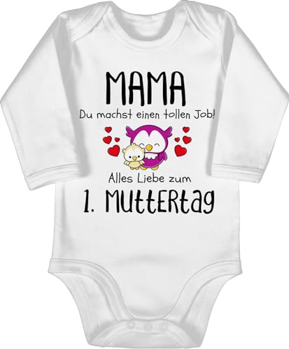 Baby Body langarm Mädchen Junge - Mama du machst einen tollen Job 1. Muttertag I Erstes Muttertagsgeschenk I - 3/6 Monate - Weiß - muttertagsbody muttertagsstrampler muttertags 1ste babybody von Shirtracer