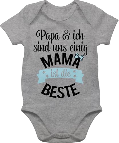 Baby Body Junge Mädchen - Mama ist die Beste I Mama Geschenk Muttertag - 3/6 Monate - Grau meliert - muttertagsbody babykleidung jungen mama's muddi mom bodys muttertagsstrampler strampler mum von Shirtracer