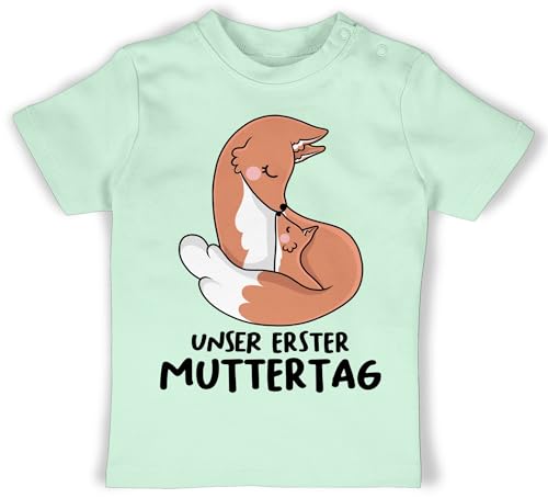 Baby T-Shirt Mädchen Jungen - Unser erster Muttertag I Füchsen - 3/6 Monate - Mintgrün - 1 muttertagsgeschenk muttertagsstrampler muttertags Fuchs Tshirt Geschenke zum ersten Sachen von Shirtracer