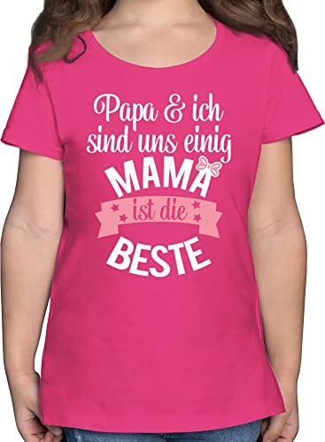 T-Shirt Mädchen - Mama ist die Beste I Weltbeste Mutti - 104 (3/4 Jahre) - Fuchsia - Fuer Mutter super Mami Geschenk Shirt Kind Muttertag Papa und ich sind Uns einig Kinder Tshirt von Shirtracer