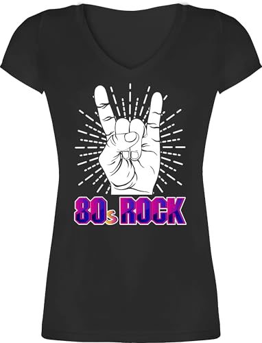 T-Shirt Damen V Ausschnitt - Nerd Geschenke - 80's Rock - M - Schwarz - 80ger Jahre Oberteil zocker 80s Tshirt 80er Kleidung zocken 80iger leiberl Shirt 80.Jahre Geek 80 tischirt. von Shirtracer