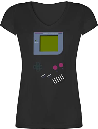 T-Shirt Damen V Ausschnitt - Karneval & Fasching - Gameboy - L - Schwarz - 90 Jahre Shirt t kostùm Erwachsene 90s Party Outfit lustiges faschingskost 90er Feier Oberteil Karneval&Fasching von Shirtracer