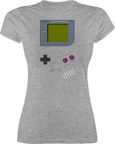 Shirt Damen - Karneval & Fasching - Gameboy | Nerds I 90s I 90iger I Fastnacht I Fasnacht I Fasnet - M - Grau meliert - 90 er Jahre Sachen Faschings Tshirt Karnevals 90's t-Shirt Retro Outfit von Shirtracer